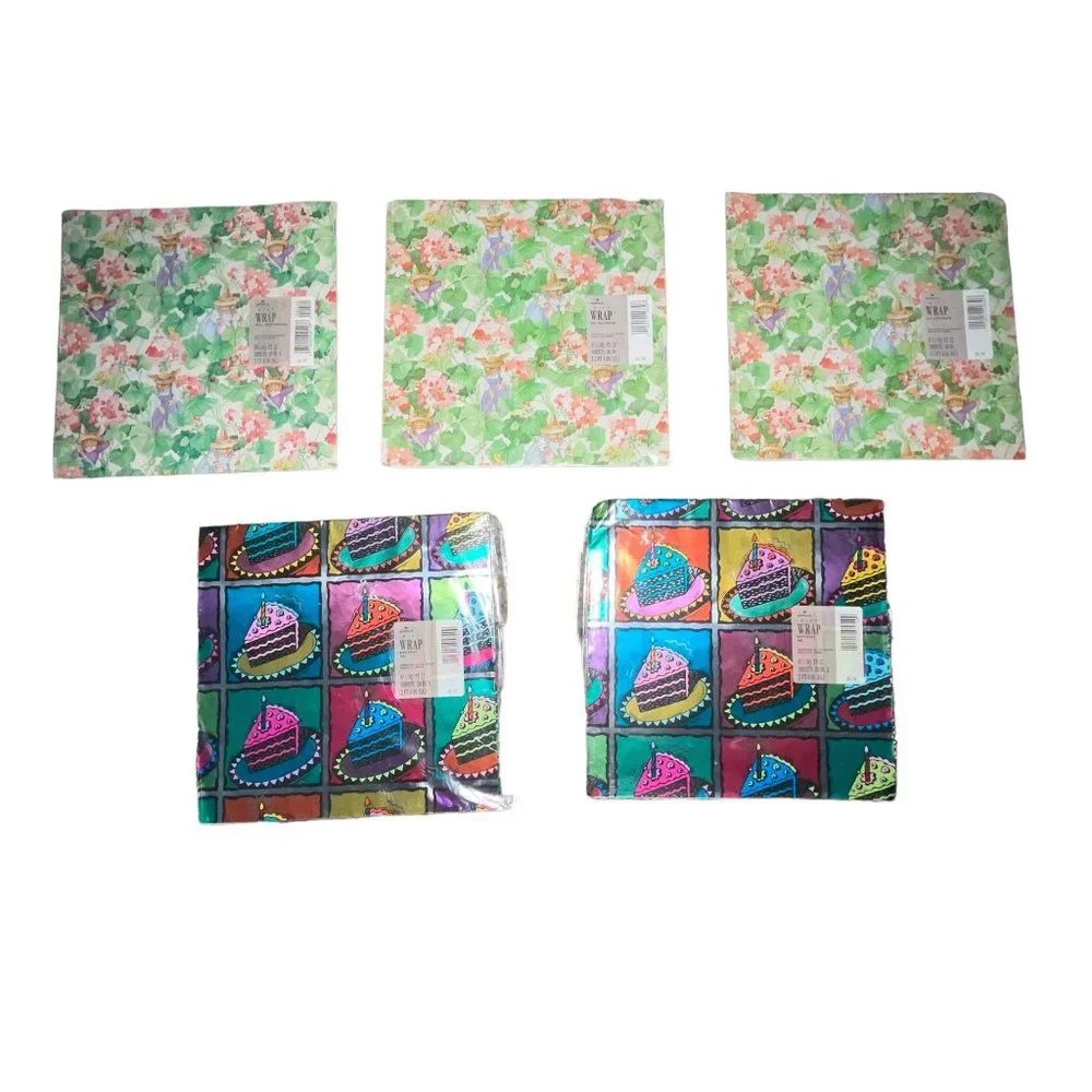 Vintage New Hallmark Gift Wrap Lot 36 Baby Birthday Spring Easter Flat Wrap